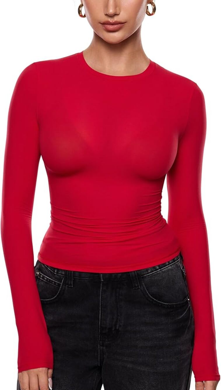 Women's Inbarely Soft Long Sleeve T-Shirts (LIPSTICK RED)